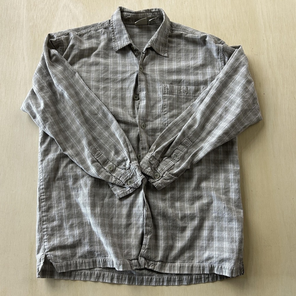 Vintage Y2K INTRINSIC Shirt Mens Large Gray Plaid Long Sleeve Button Up Cotton